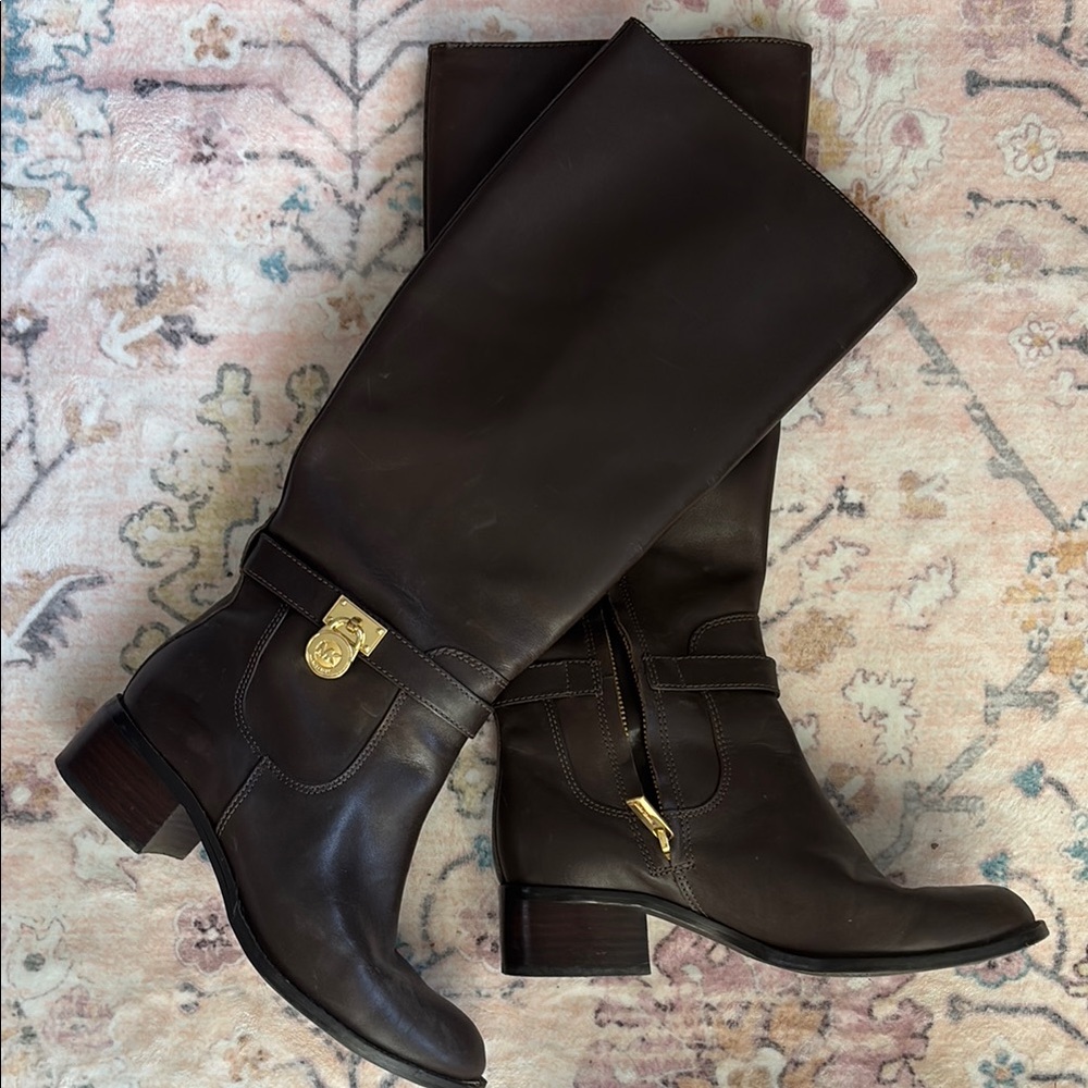 Brown Leather Knee-High Boots.